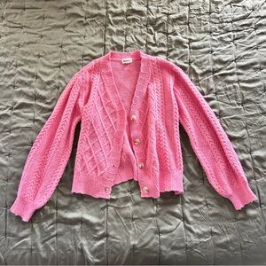 &merci Pink Cable-Knit Chunky Cardigan Medium